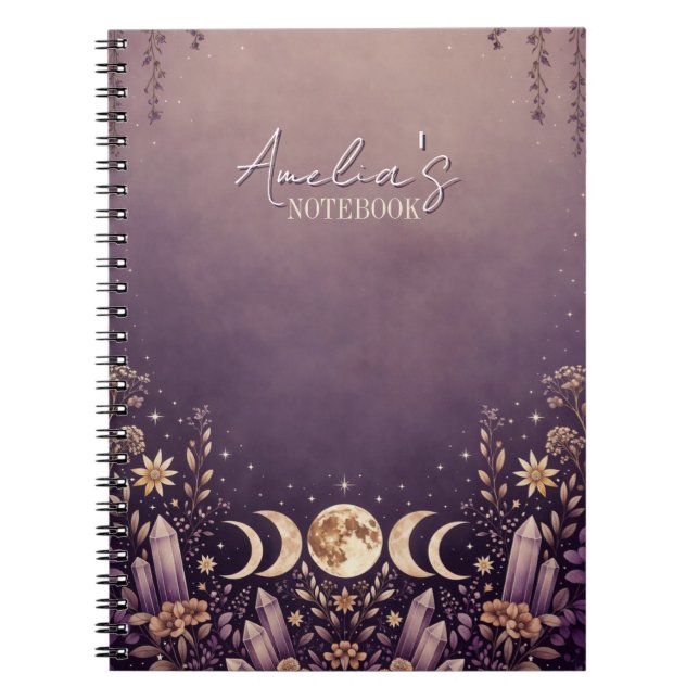 Cuaderno de Cristal de Fase Lunar Celeste Púrpura (Frente)
