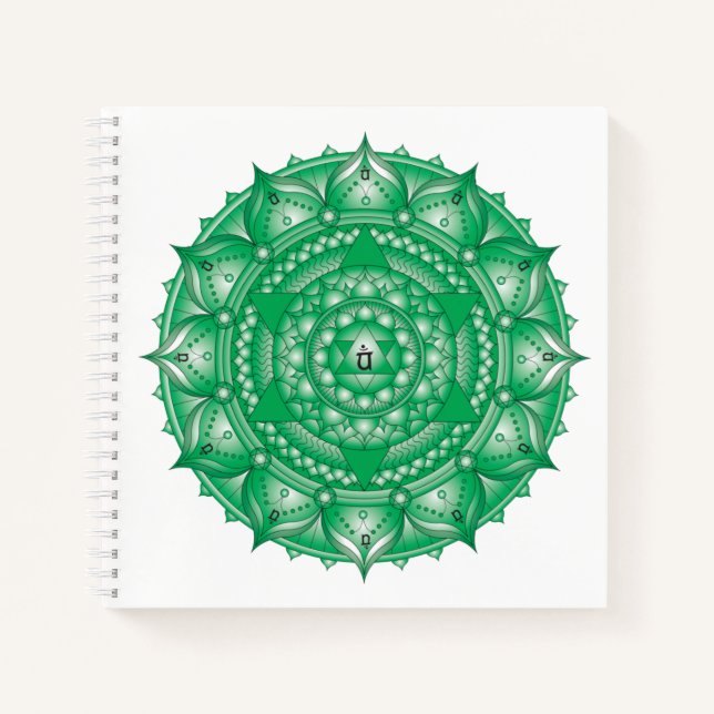 Cuaderno de Cuadrado Verde de Heart Chakra Mandala (Anverso)
