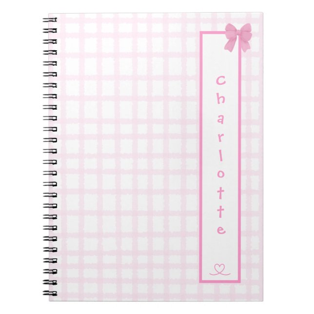 Cuaderno de Cuadros Pastel Rosa con Lazo Adorable (Frente)