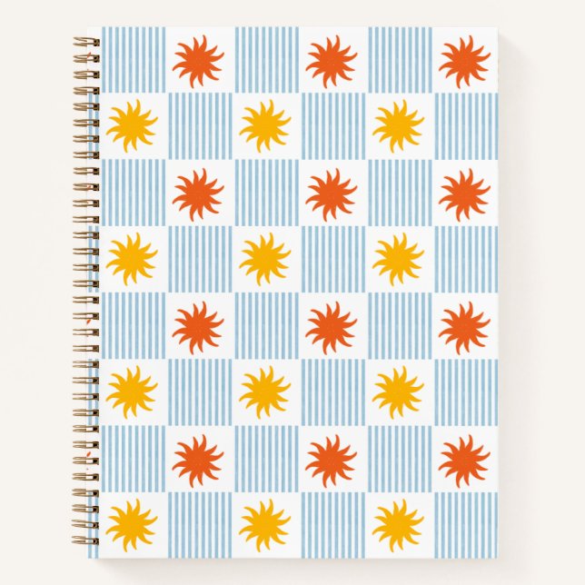 Cuaderno de cuadros rayados con explosión de sol e (Anverso)