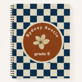 Cuaderno de cuadros retro navy nombre personalizad