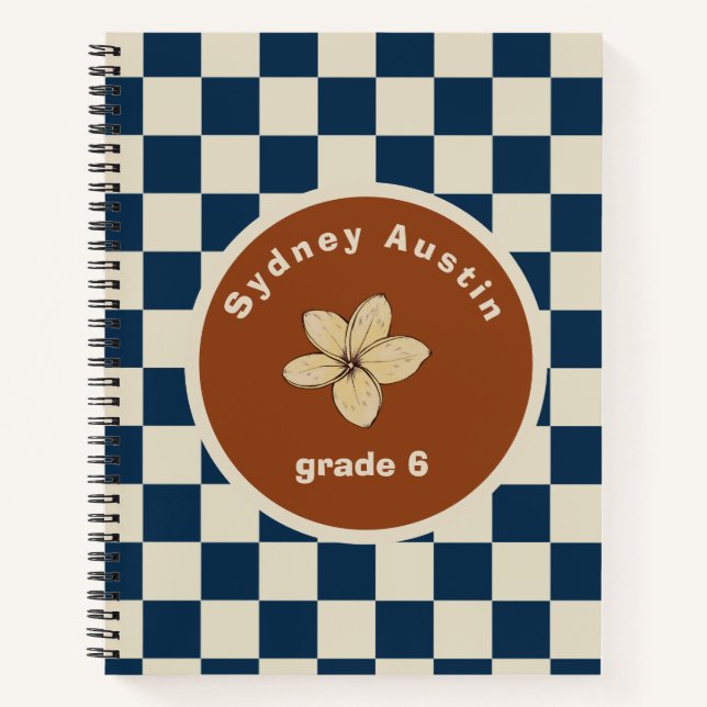 Cuaderno de cuadros retro navy nombre personalizad (Anverso)