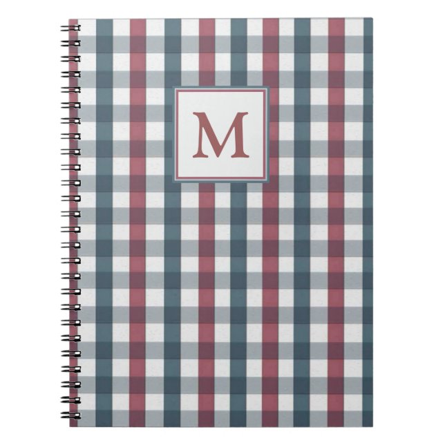 Cuaderno de cuadros rojo, blanco y azul con monogr (Frente)