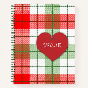 Cuaderno de Cuadros Rojos y Verdes y Corazón