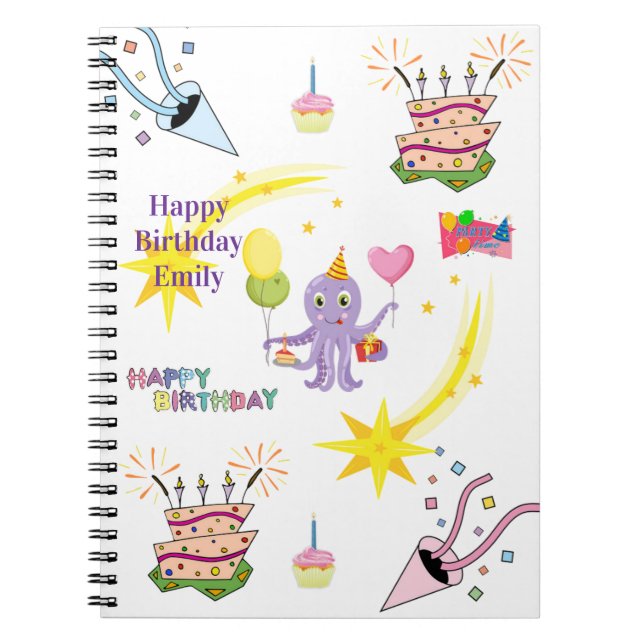 Cuaderno de Cupcake de Pulpo de Cumpleaños Feliz (Frente)