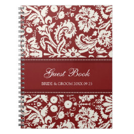 Cuaderno de damasco rojo del libro de invitados de