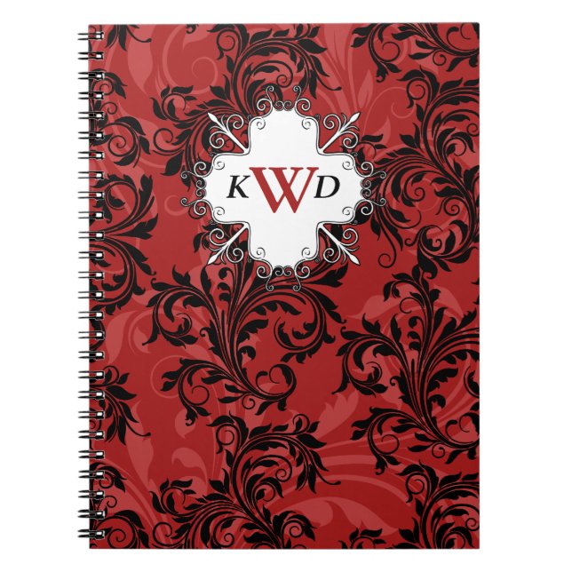 Cuaderno de desplazamiento blanco rojo monogramado (Frente)