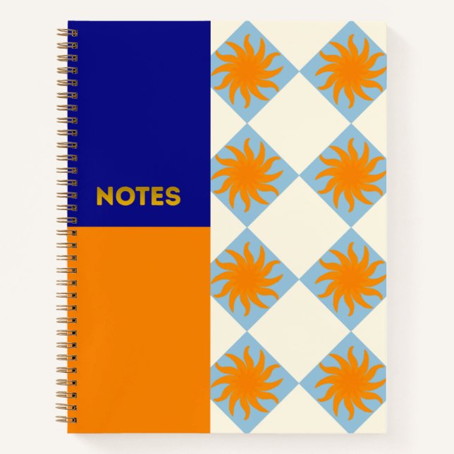 Cuaderno de diamantes con explosión de sol naranja (Anverso)