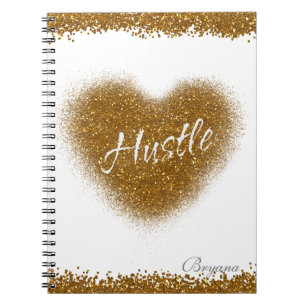 Cuaderno de diario con brillo dorado HUSTLE Corazó