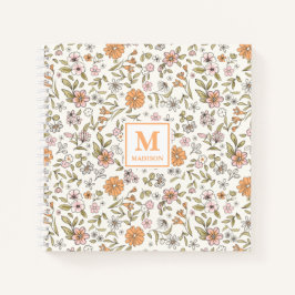 Cuaderno de diario con monograma de flor silvestre
