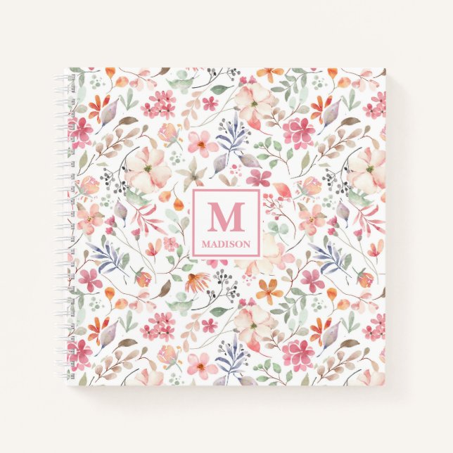 Cuaderno de diario con monograma de flores silvest (Anverso)
