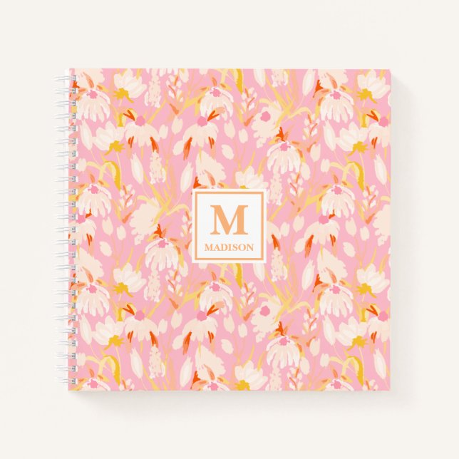 Cuaderno de diario con monograma floral (Anverso)