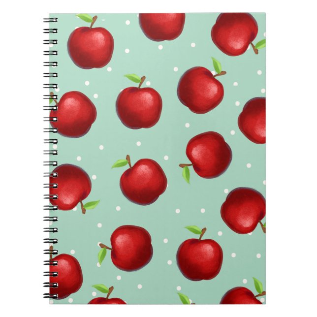 Cuaderno de diario con patrón de manzana roja (Frente)