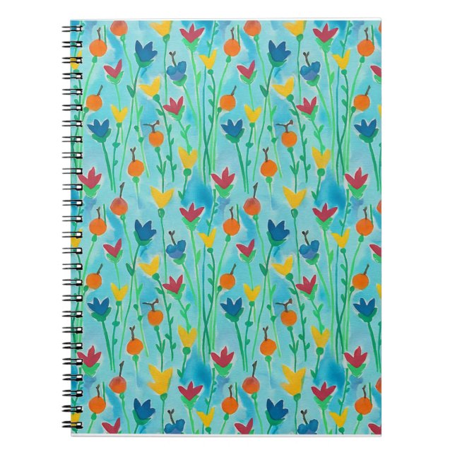 Cuaderno de diario con patrón floral de acuarela (Frente)