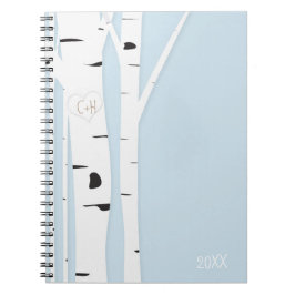 Cuaderno de diario corazón de abedul rústico azul