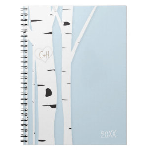 Cuaderno de diario corazón de abedul rústico azul