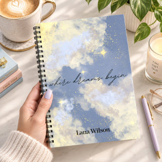 Cuaderno de diario de cielo estrellado y nublado e