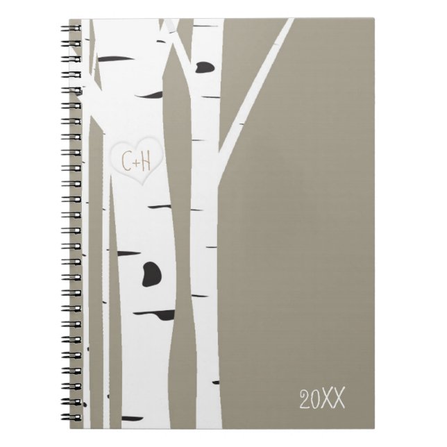 Cuaderno de diario de corazón tallado de abedul rú (Frente)