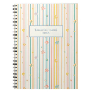 Cuaderno de diario de flores de rayas pastel