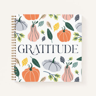 Cuaderno de diario de gratitud de calabaza otoñal