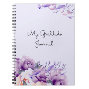 Cuaderno de diario de gratitud de peonías lavanda