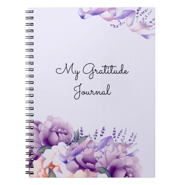 Cuaderno de diario de gratitud de peonías lavanda (Frente)