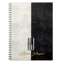 Cuaderno de diario de mármol de oro negro con mono