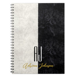 Cuaderno de diario de mármol de oro negro con mono