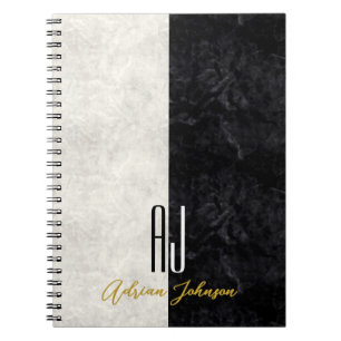 Cuaderno de diario de mármol de oro negro con mono