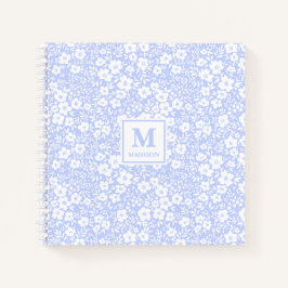 Cuaderno de diario de monograma floral azul