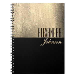 Cuaderno de Diario de Nombre Elegante Oro Negro