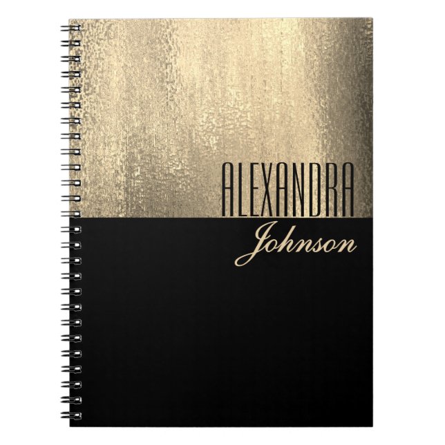 Cuaderno de Diario de Nombre Elegante Oro Negro (Frente)