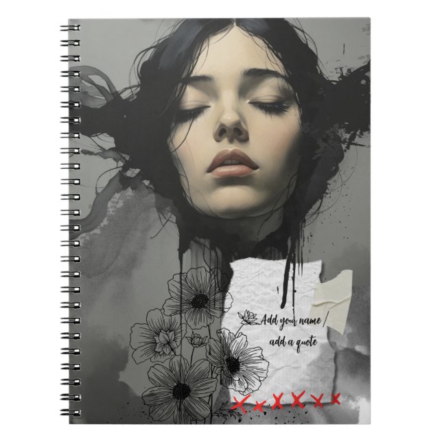Cuaderno de diario de retrato de tinta PERSONALIZA (Frente)