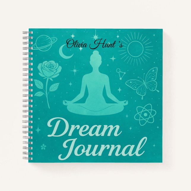 Cuaderno de diario de sueños turquesa personalizad (Anverso)