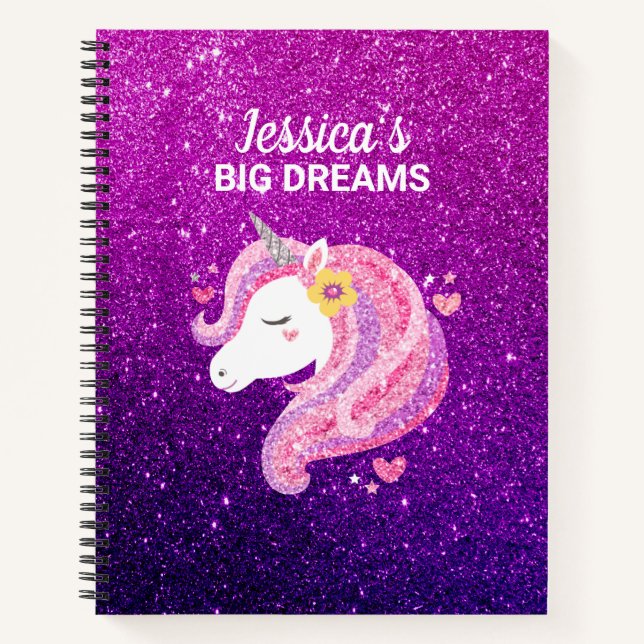 Cuaderno de diario de unicornio brillante lindo (Anverso)