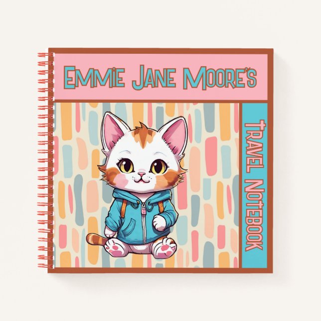 Cuaderno de diario de viaje de gato lindo para niñ (Anverso)