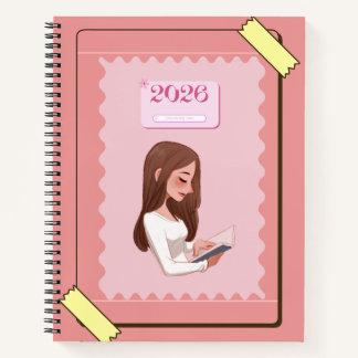 Cuaderno de diario estético 2026 – Rosa pastel lin