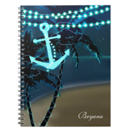 Cuaderno de diario Luces de playa con ancla y palm