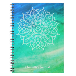 Cuaderno de diario personalizado Mandala Azul Verd