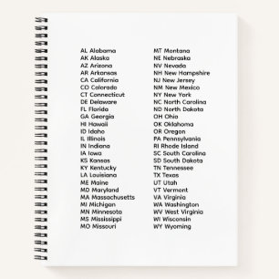 Cuaderno de dibujo blanco con 50 estados en orden