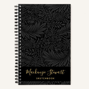 Cuaderno de dibujo con estampado floral negro