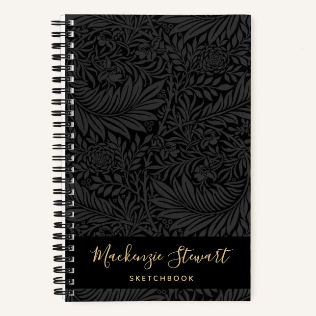 Cuaderno de dibujo con estampado floral negro (Anverso)