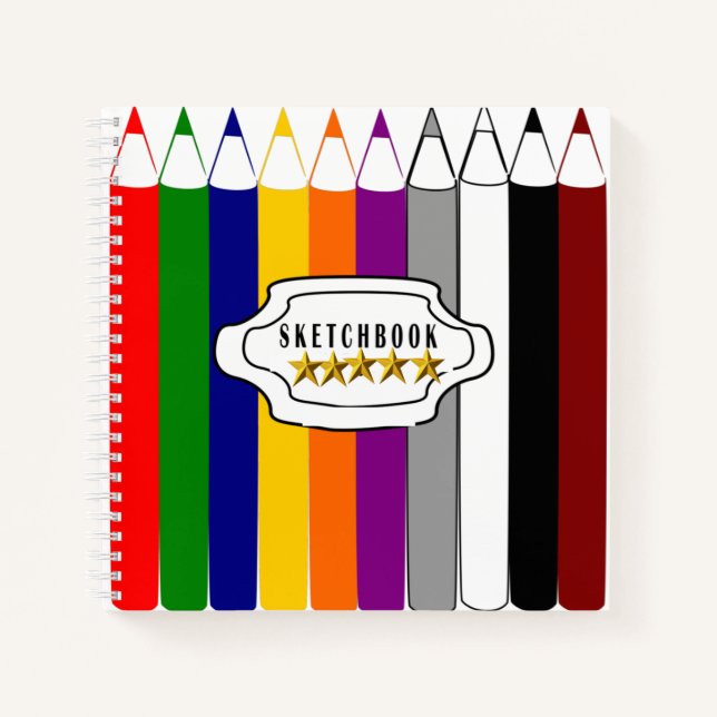 Cuaderno de dibujo con lápices de colores (Anverso)