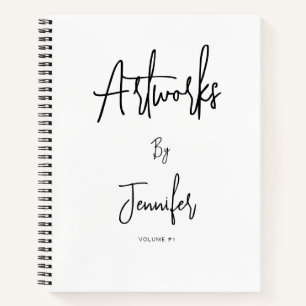 Cuaderno de dibujo con nombre en letra script blan