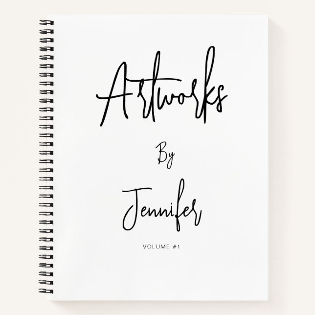Cuaderno de dibujo con nombre en letra script blan (Anverso)