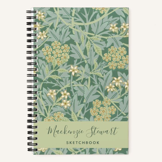 Cuaderno de dibujo con patrón floral de jazmín ver (Anverso)