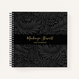 Cuaderno de dibujo con patrón floral negro