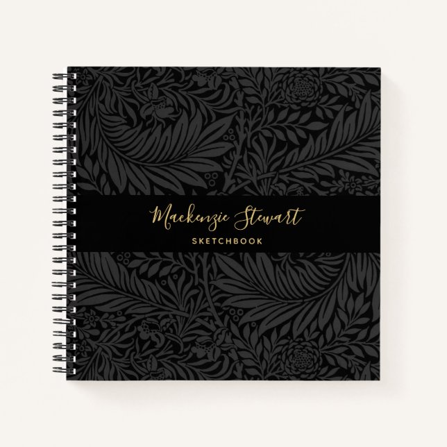 Cuaderno de dibujo con patrón floral negro (Anverso)