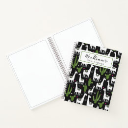 Cuaderno de dibujo de cactus de llama blanca negra