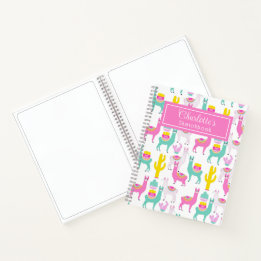 Cuaderno de dibujo de llamas rosadas y cactus lind
